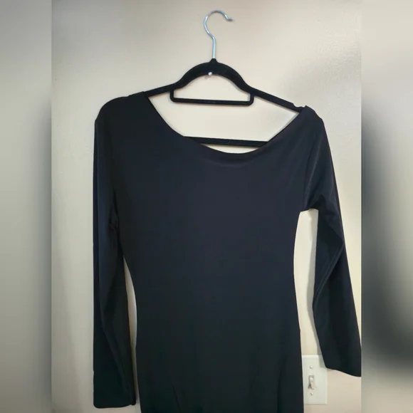 Norma Kamali Black Norma KamaliLong Sleeve Drop Shoulder Fishtail Dress - Picture 10 of 12